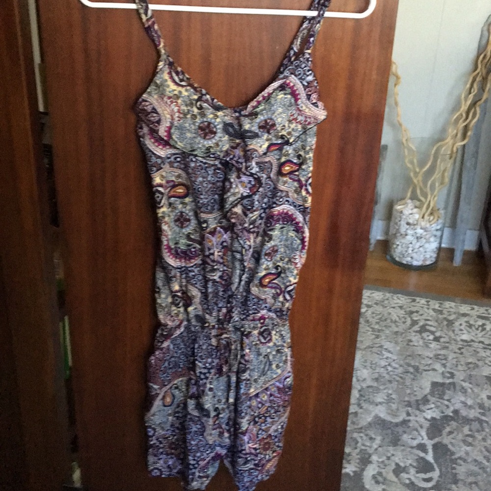 Paisley print romper with adjustable straps